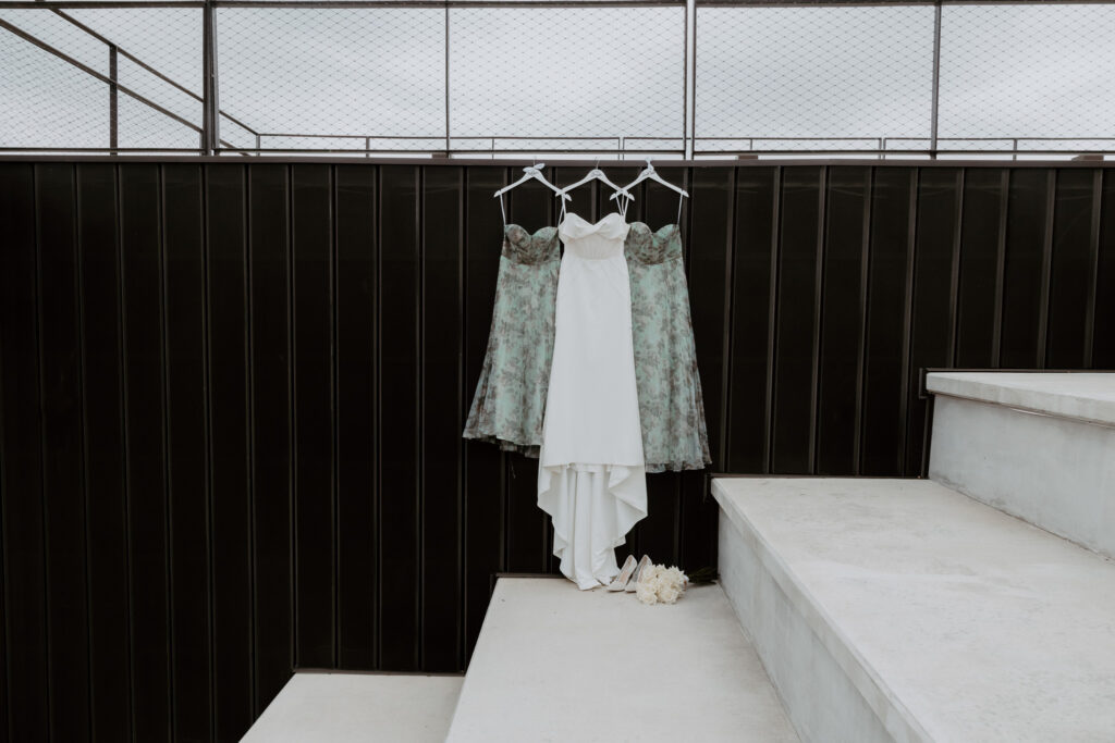 bridal party dresses hanging